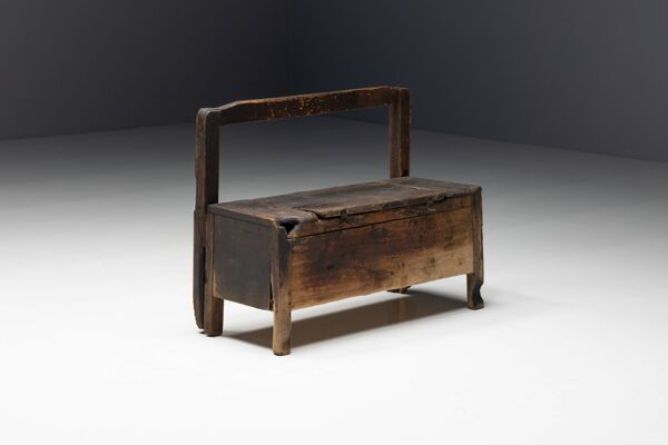 Banc Coffre Primitif Wabi Sabi, France, 19ème Siècle