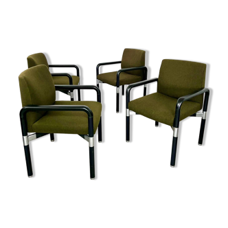 Set of 4 designer armchairs from the 80s Wilkhahn metal and vintage fabric