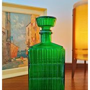 Midcentury Italian Green Glass Caraf/Bottle with Stopper, 1960s.