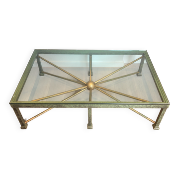 Importante table basse en acier et fer forgé patinée et dorée