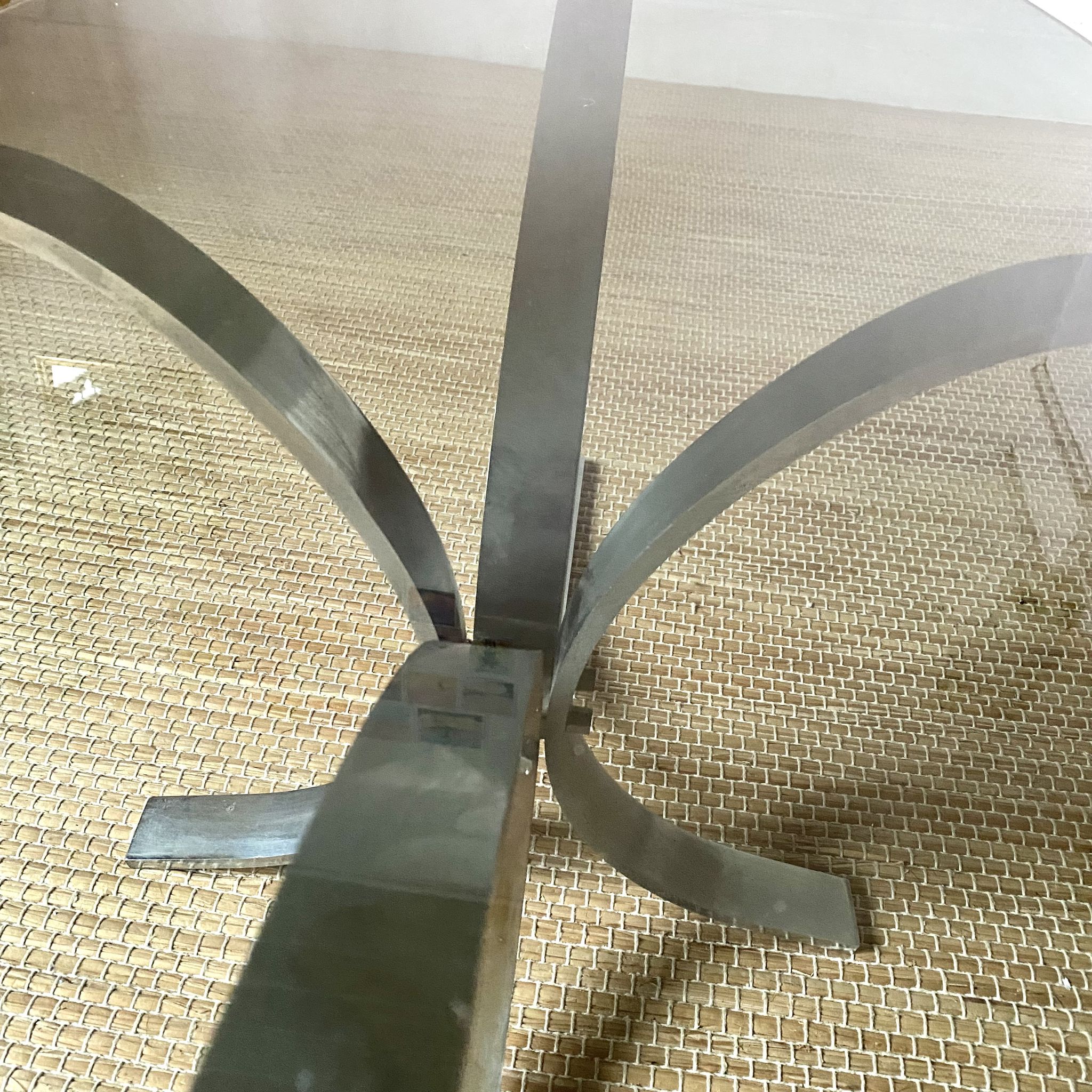 70s design coffee table in metal and smoked glass