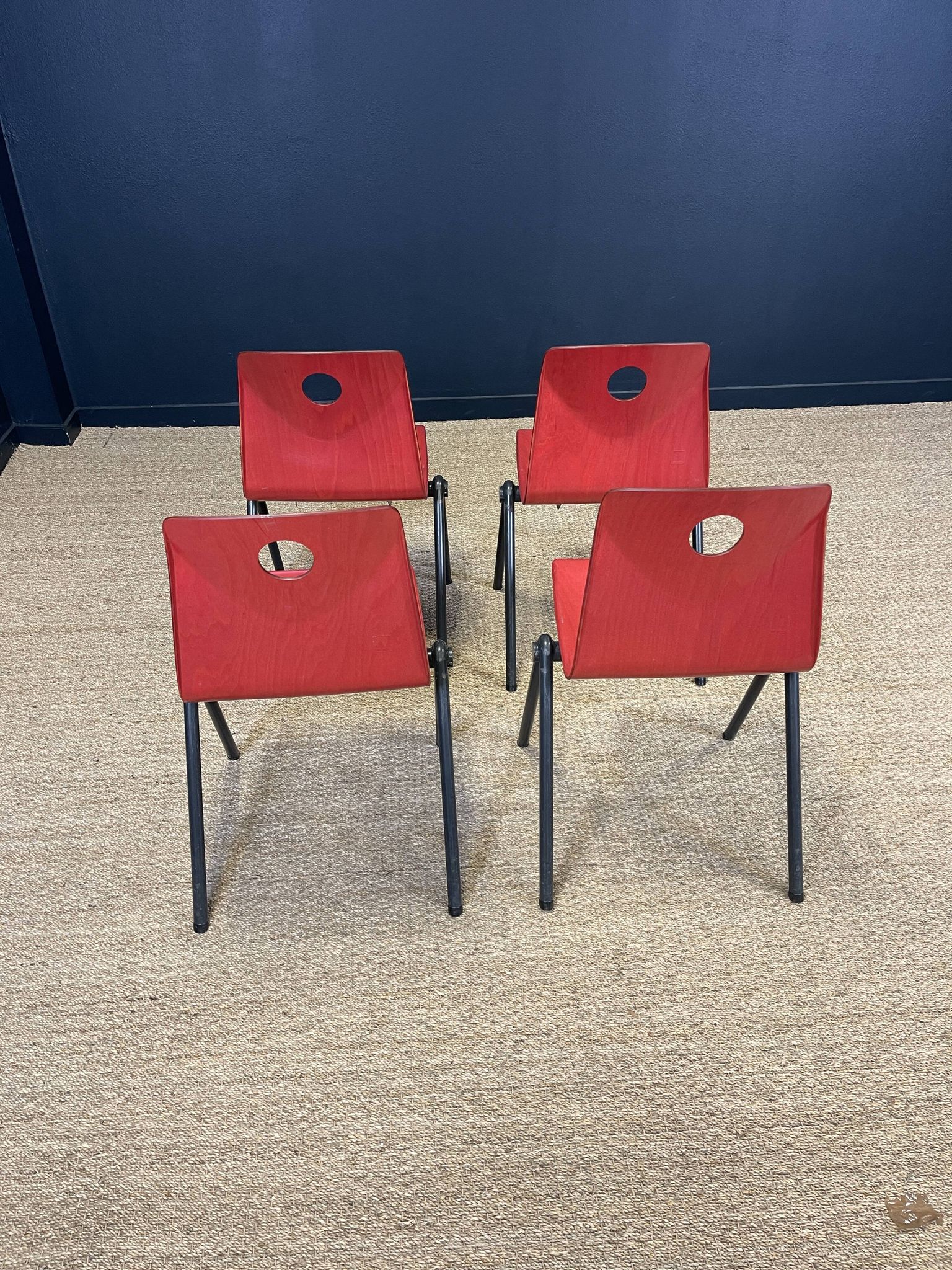 Set of 4 Galvanitas S30 raspberry red / gray steel chairs from the 70s