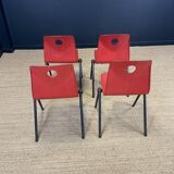 Set of 4 Galvanitas S30 raspberry red / gray steel chairs from the 70s