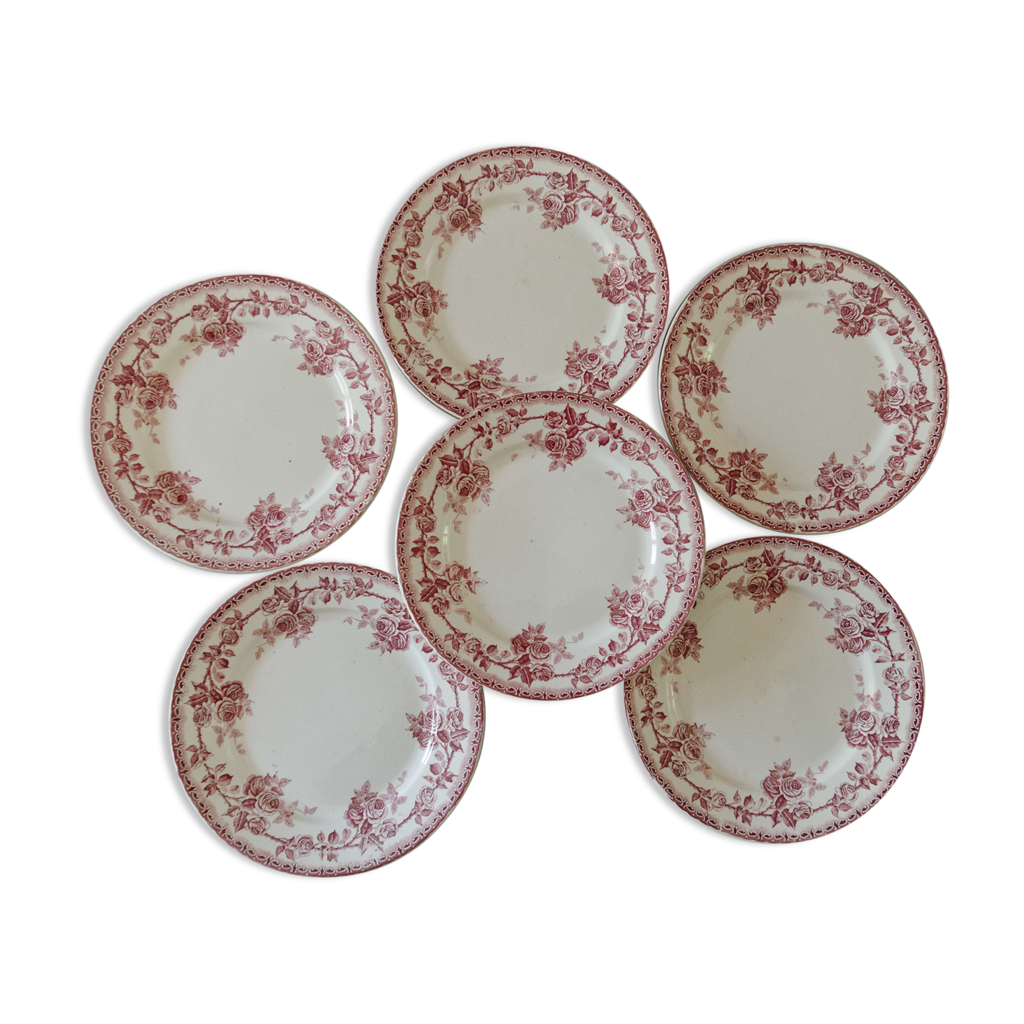 Lot 6 plates old iron earth H Boulanger Choisy le Roi, model Paris
