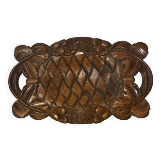 Basket or Pocket Emptying Tray from the 1950s in Carved Wood signed A. Bouchez