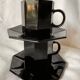 Set of 2 arcoroc black glass coffee cups with underplates