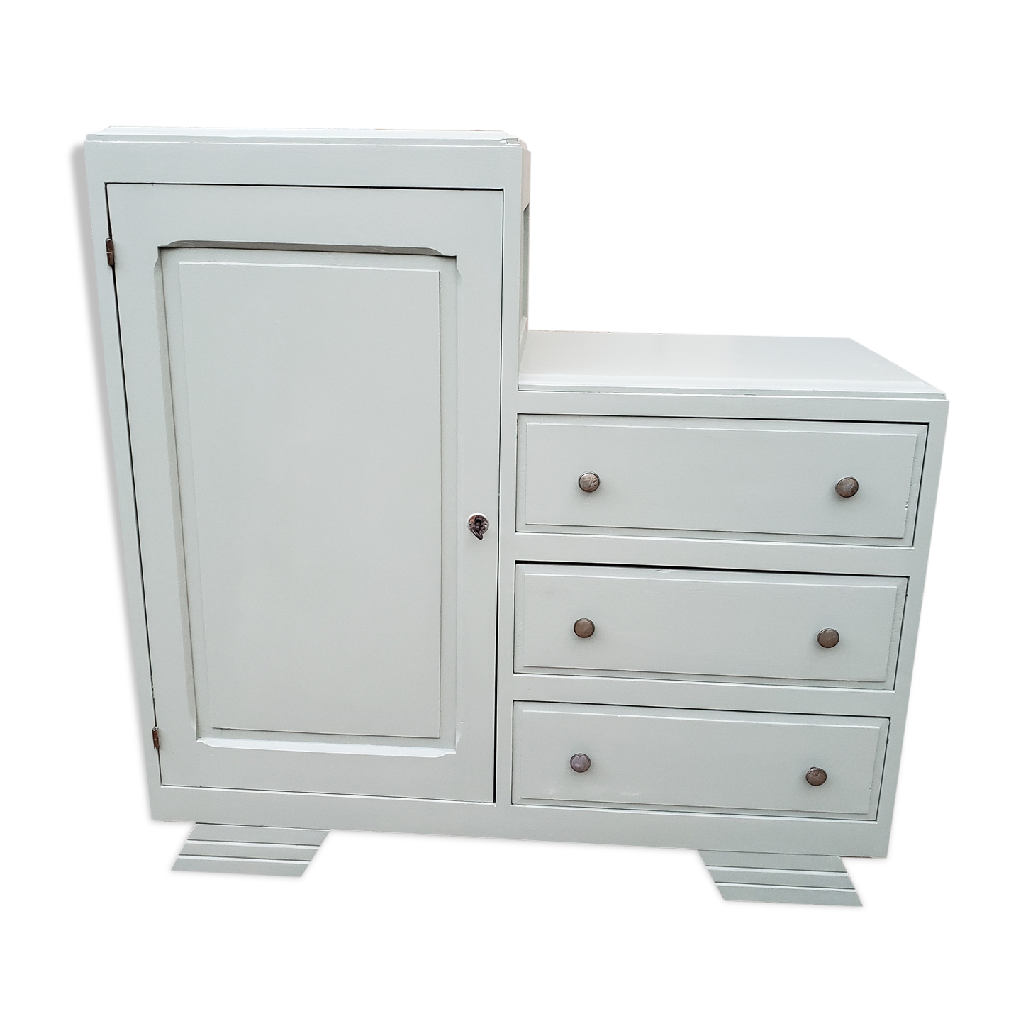 Commode asymétrique vintage vert lichen