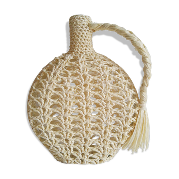 Bouteille vase soliflore macramé raphia plastique vintage