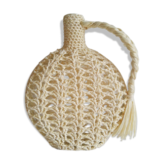 Bottle / vase soliflore macramé raffia / vintage plastic