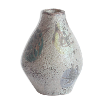 Vase de décoration préhistorique de la vie marine par Anna Camos, Vallauris années 1950.