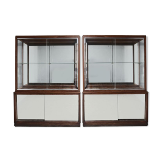 Pair of 1900 mahogany store windows