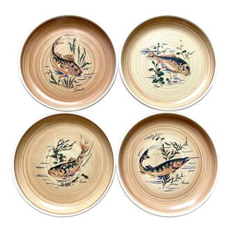 4 assiettes plates poissons Sarreguemines Grandville