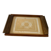 Plateau de service vintage art déco / années 70 – bois & fond miroi