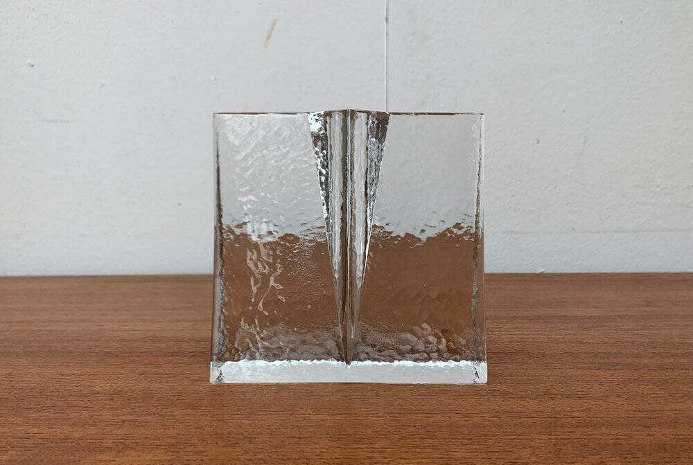 Modernist cubic glass vase from the mid-century, 1960s.