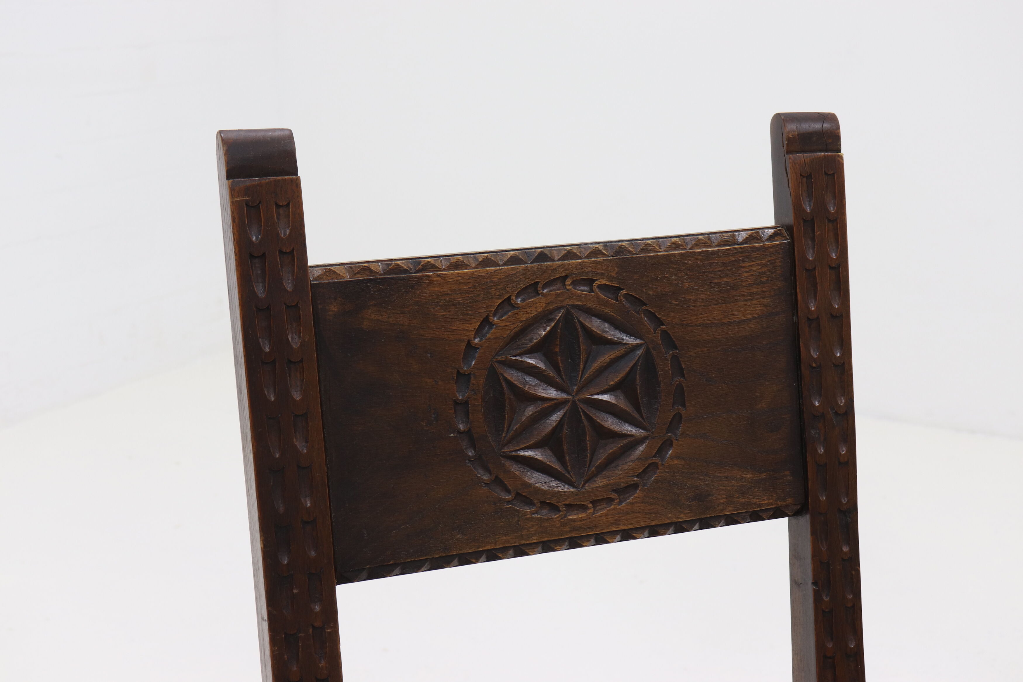 Set of 2 19th Century Spanish Hand Carved Oak Chairs