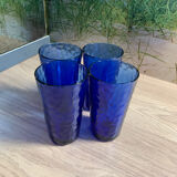 Set of 4 large blue glass ~13cm