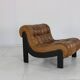 70s living room set in cognac brown leather with black wenge wood frame