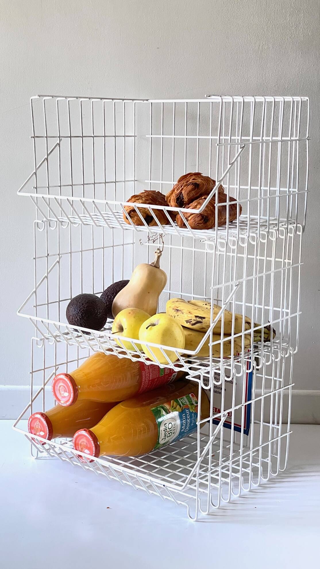 Trio of stackable steel wire baskets vintage italy