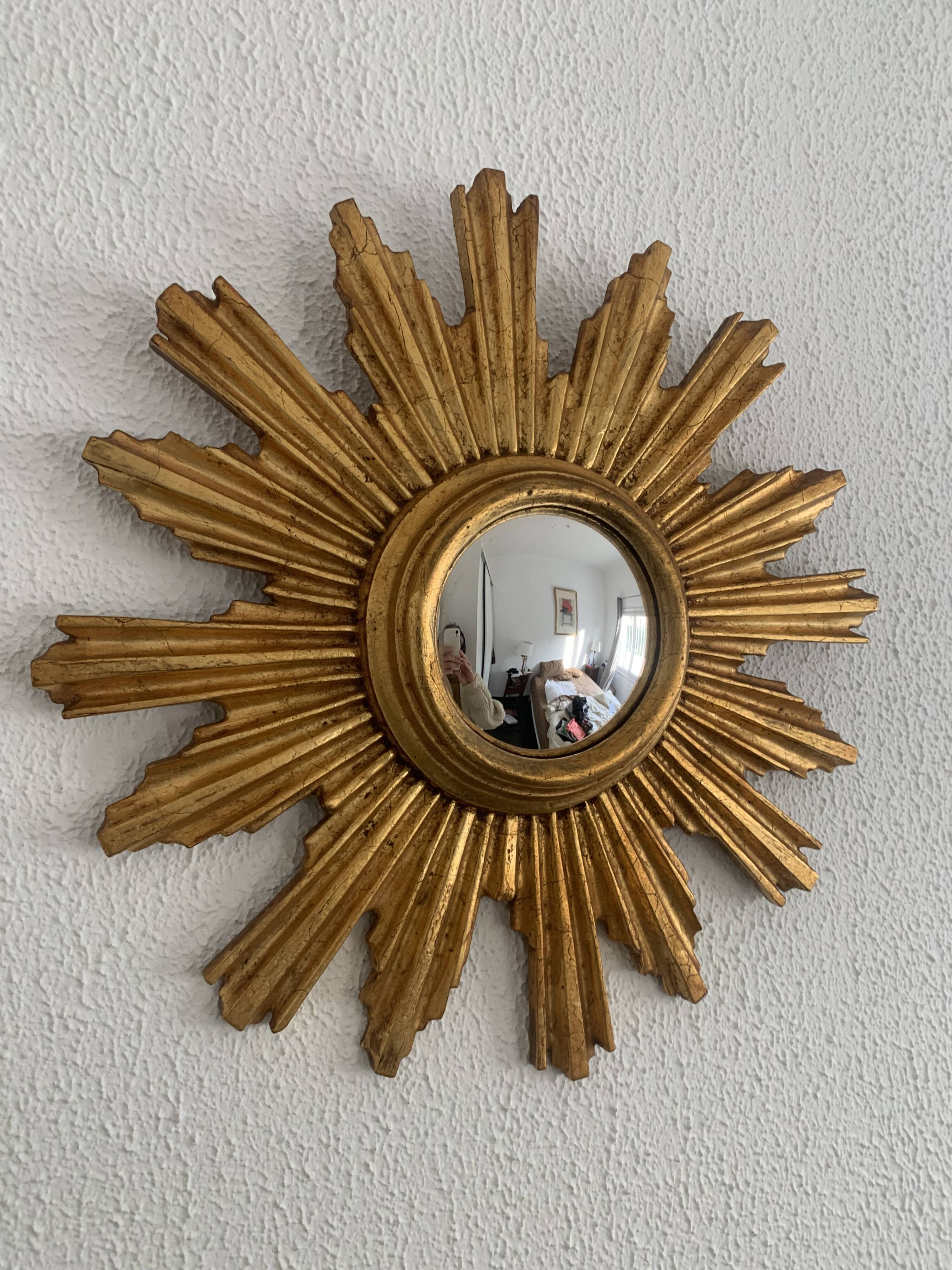 Vintage mirror 1960 sun witch gold leaf - 40 cm