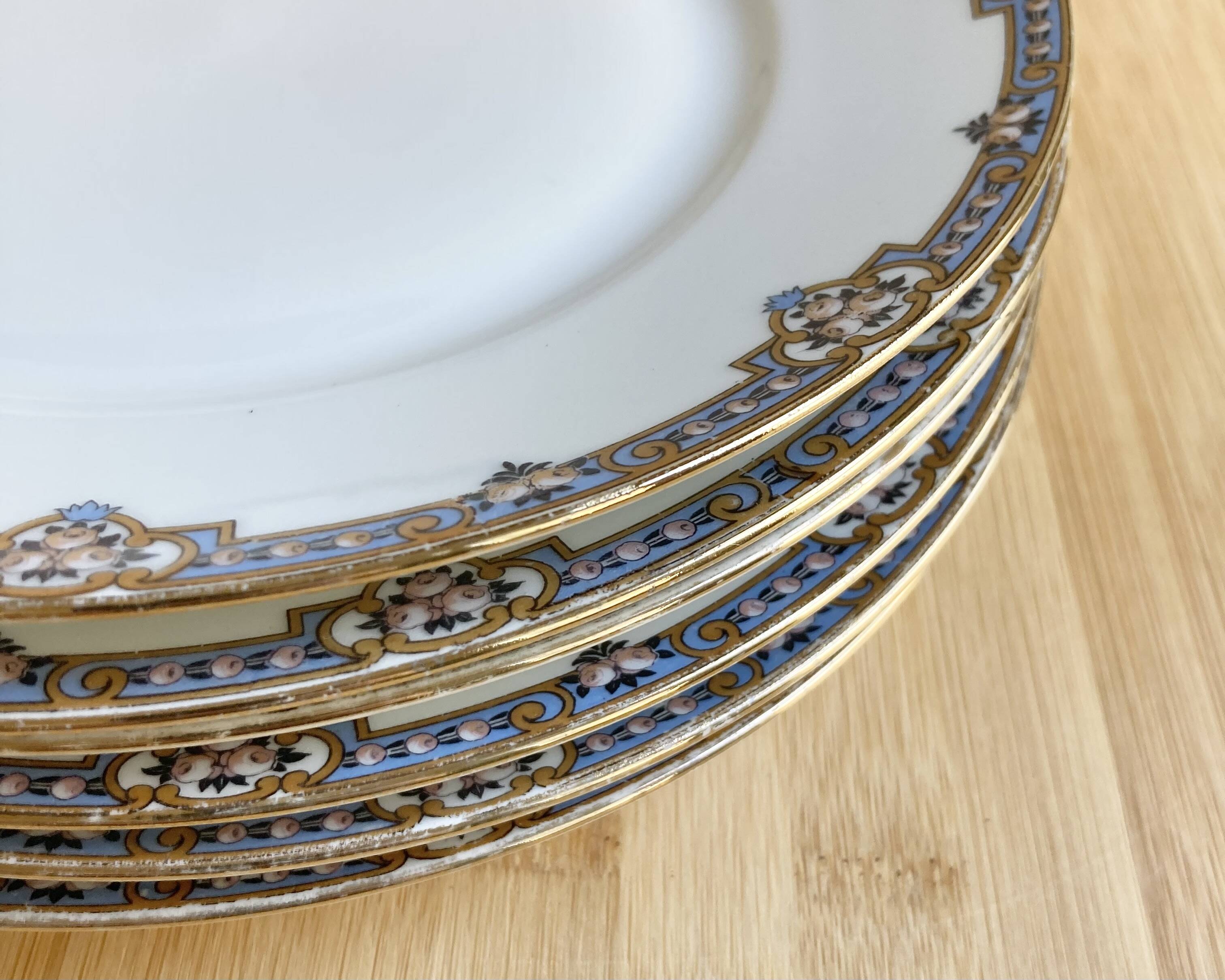 6 assiettes plates porcelaine fine F. Legrand 1920