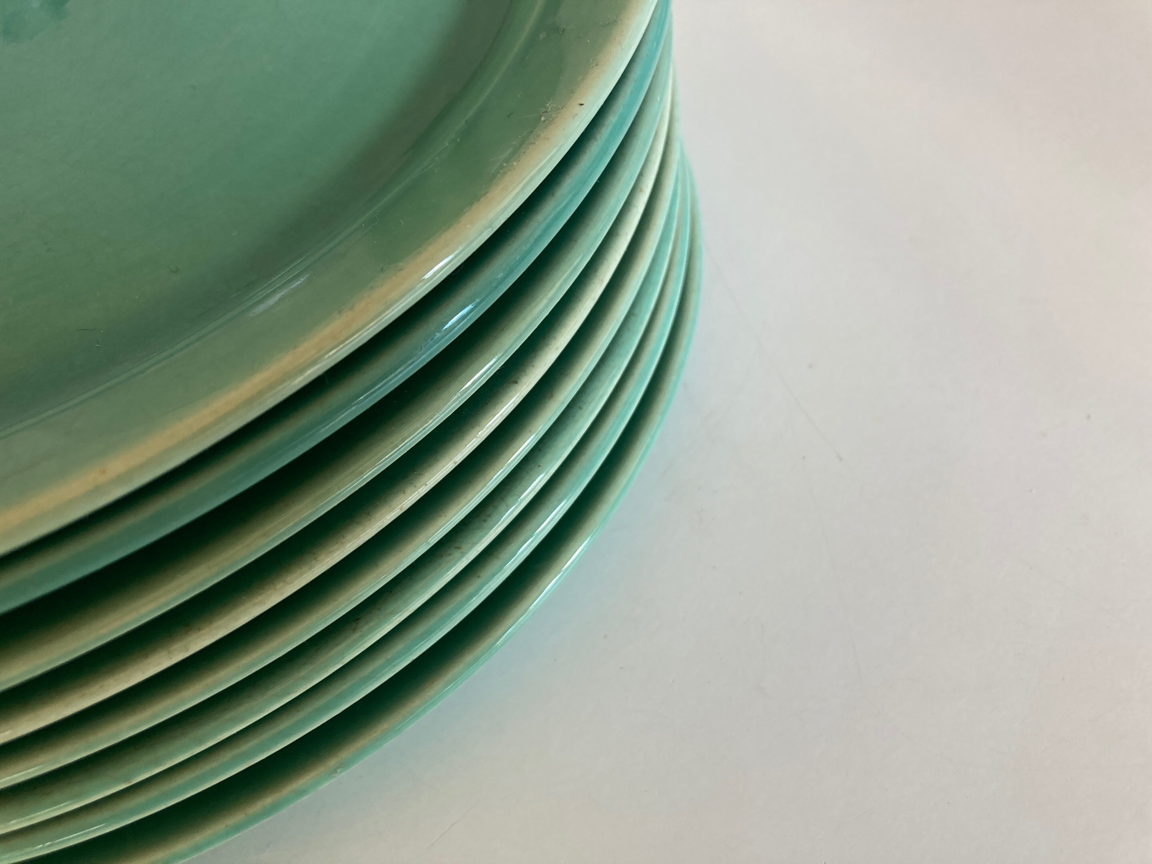 Set of 8 modernist plates in turquoise earthenware 1950 Villeroy and Boch