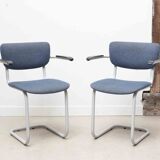 Blue fabric S-shaped chair with armrests