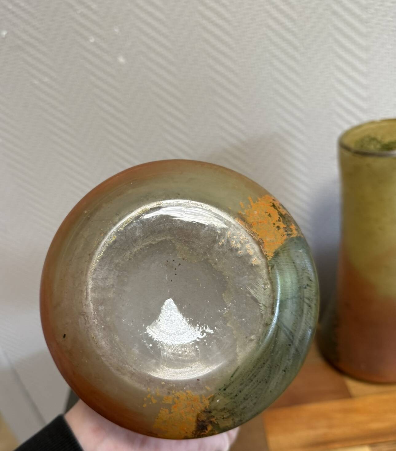 According to Legras: Pair of stained glass roller vases