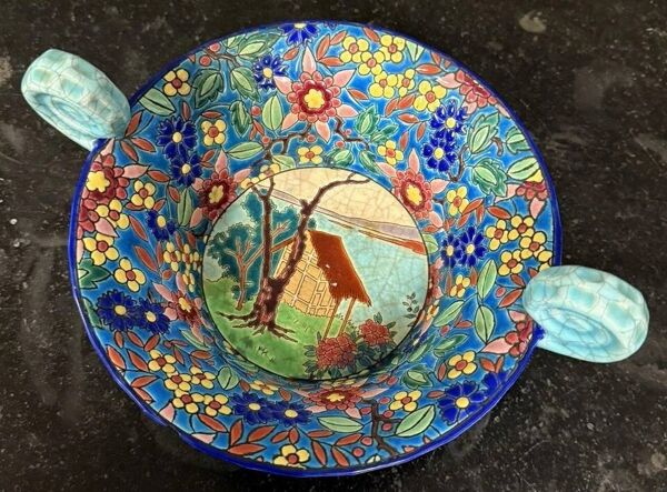Longwy : Importante coupe ou vide poche en émaux polychromes cloisonnés