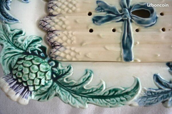 Plateau à asperge barbotine, très ancien
