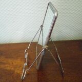 Miroir de barbier bi pied, mode suspension, biseauté, métal chromé - années 70