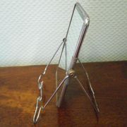 Two-foot barber mirror, suspension mode, beveled, chrome metal - 70s -