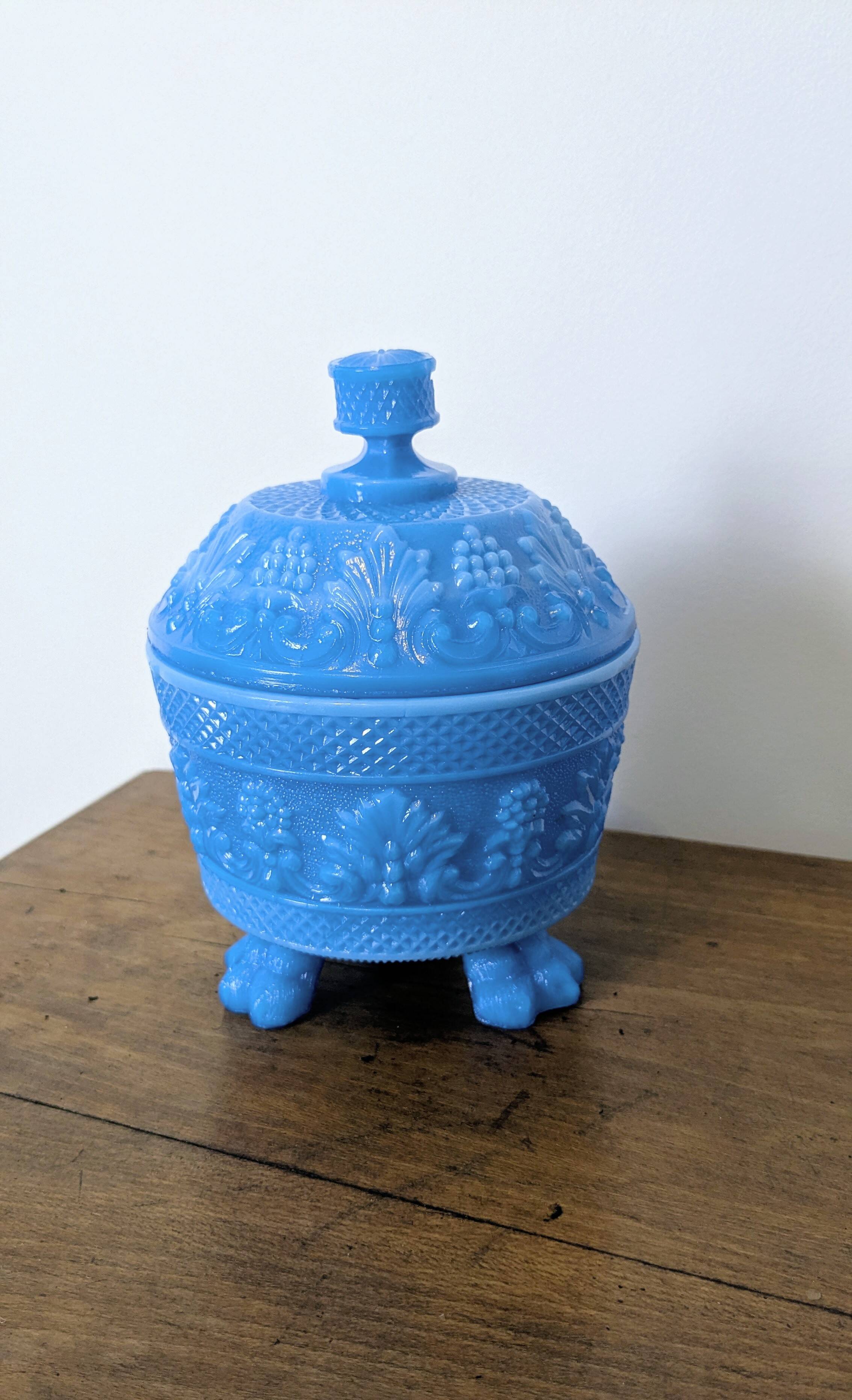 Blue moulded opaline bonbonnière, first half of the 20th century.