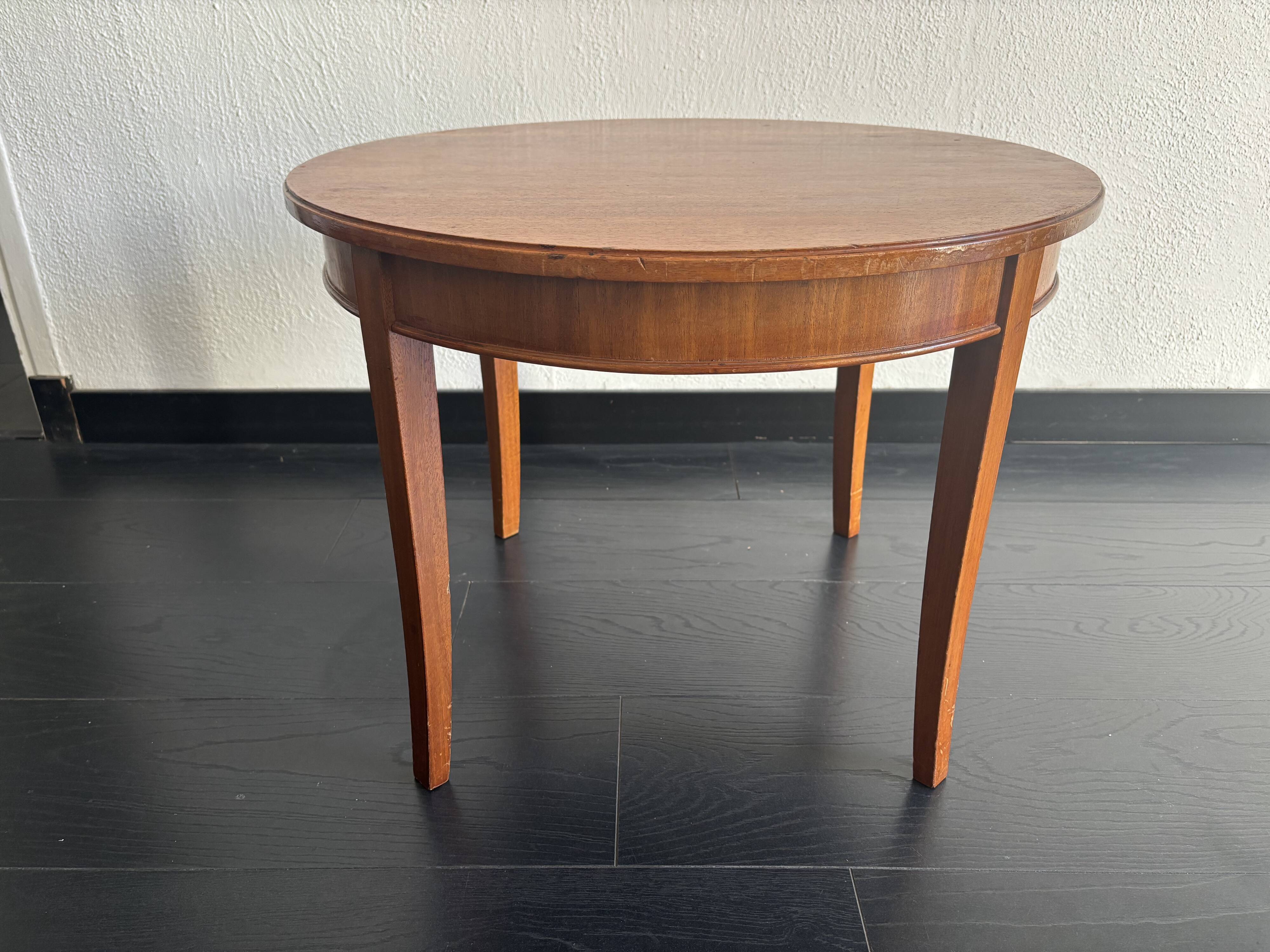 Table basse, guéridon rond en bois Hainke, Allemagne 1950