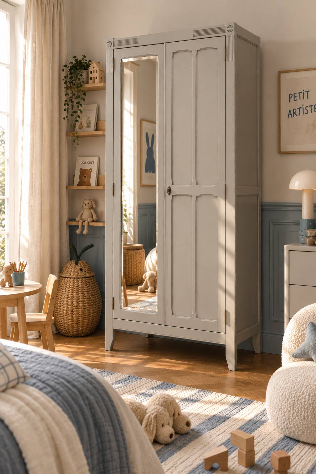 Armoire parisienne art déco rénovée miroir biseauté