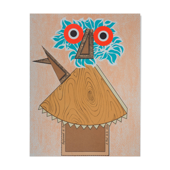 Enrico baj: owl - original lithograph