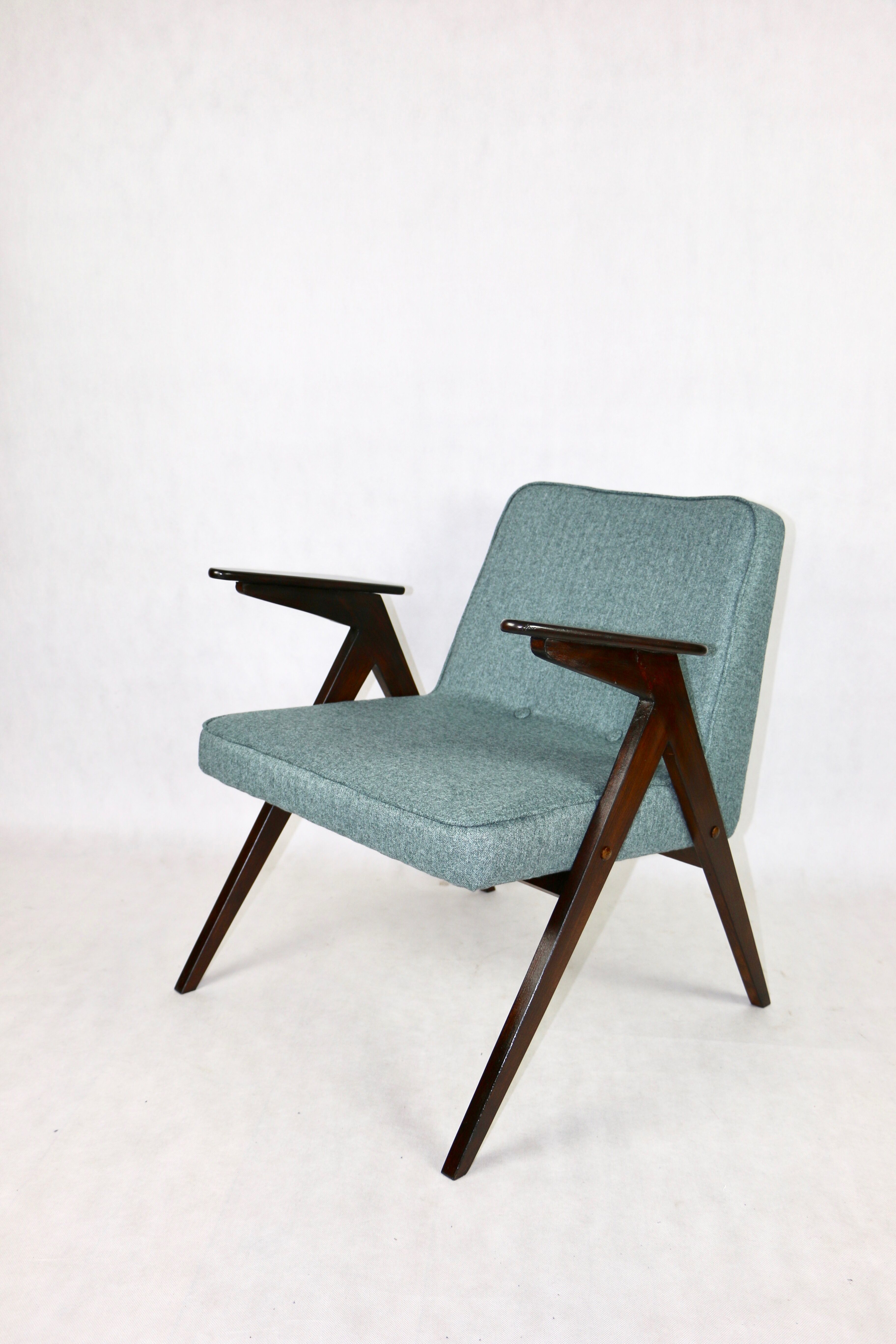 Bunny armchair in blue tweed by Józef Chierowski, 1970s