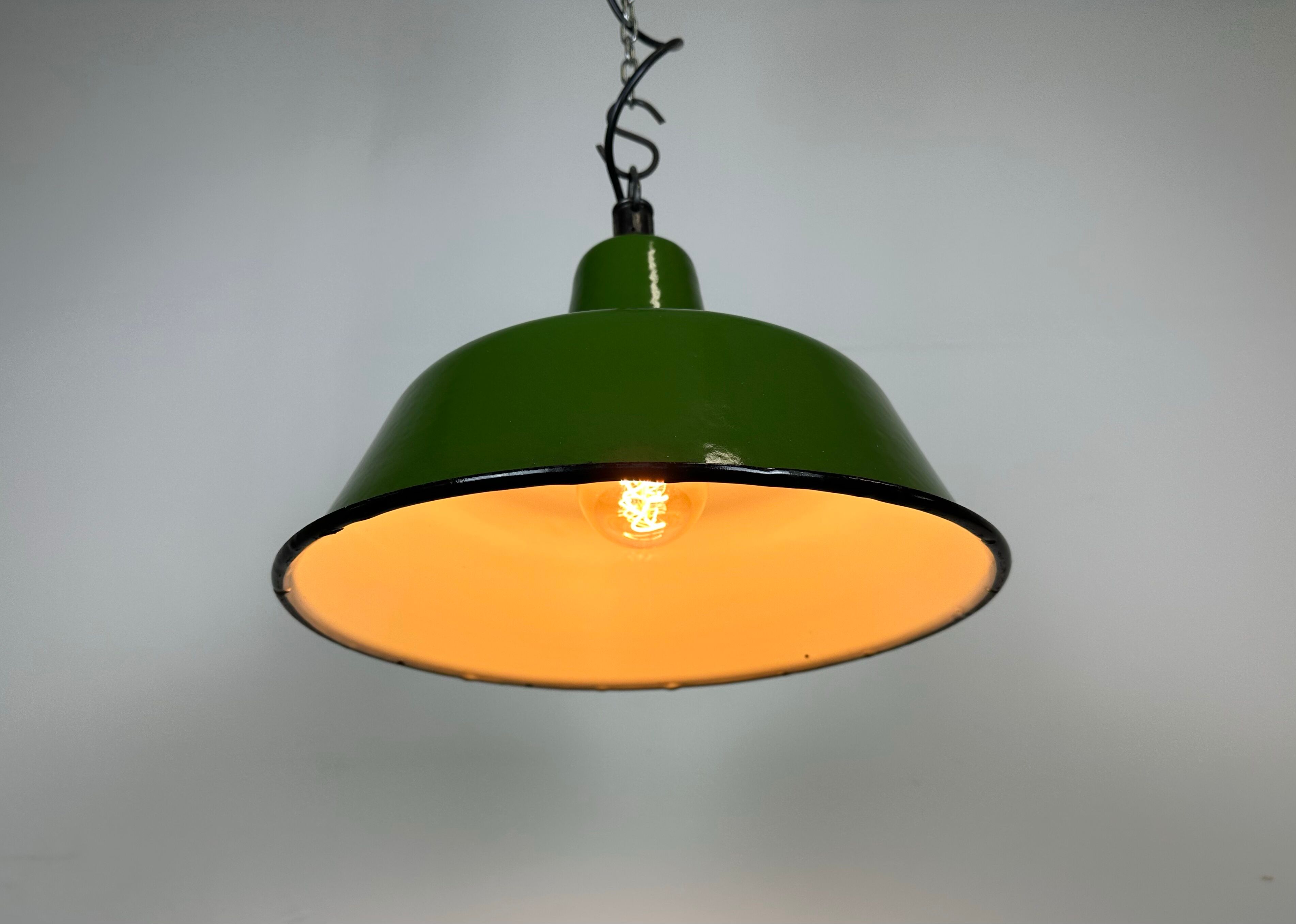 Industrial green enamel factory lamp from Zaos, 1960s