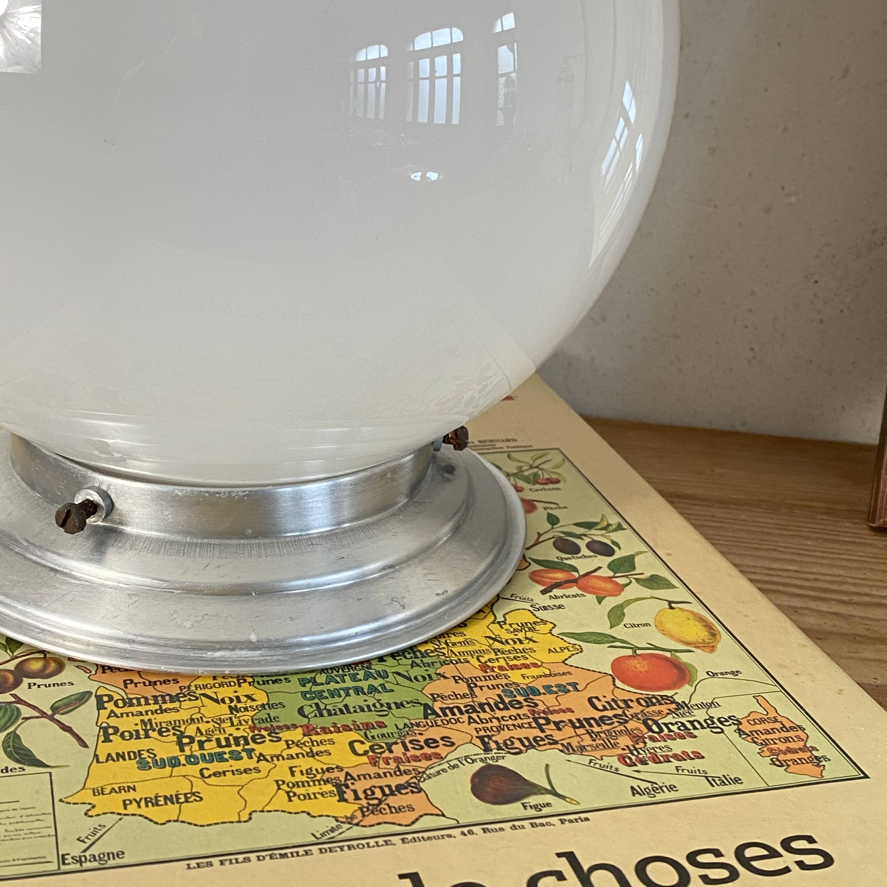 Ceiling light or wall light with white opal glass globe, 20 cm, aluminium rose.