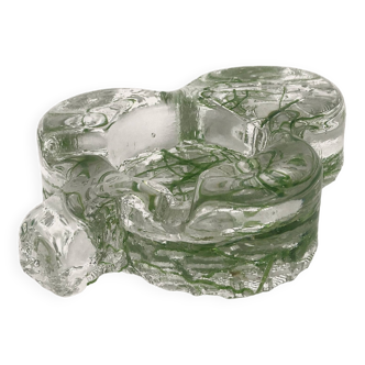 Maxi clover-shaped ashtray in transparent glass with herbivorous inclusions