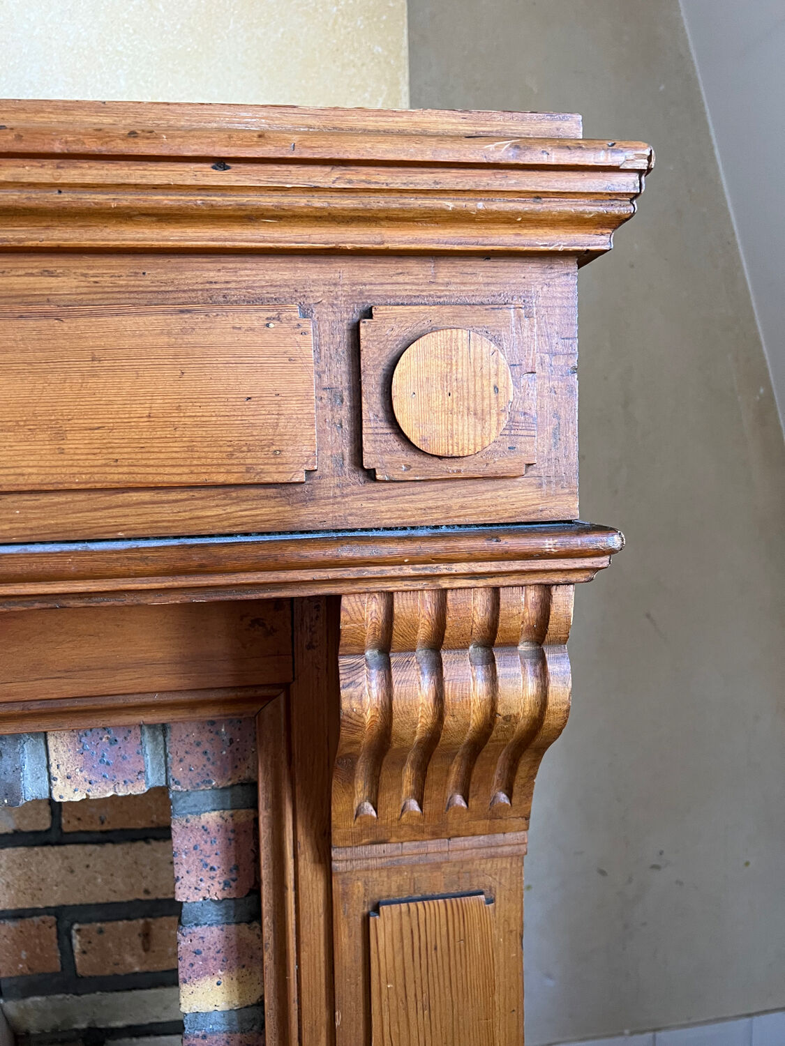 Wood fireplace mantle