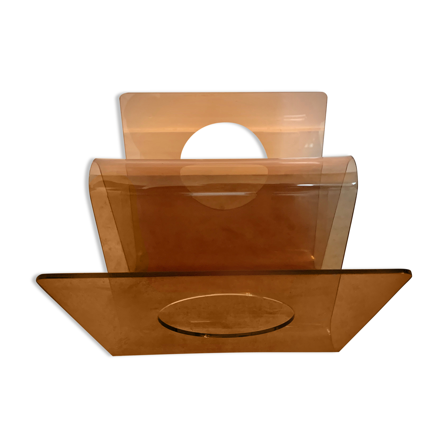 Michel Dumas' magazine rack in smoked altuglas, 1970s