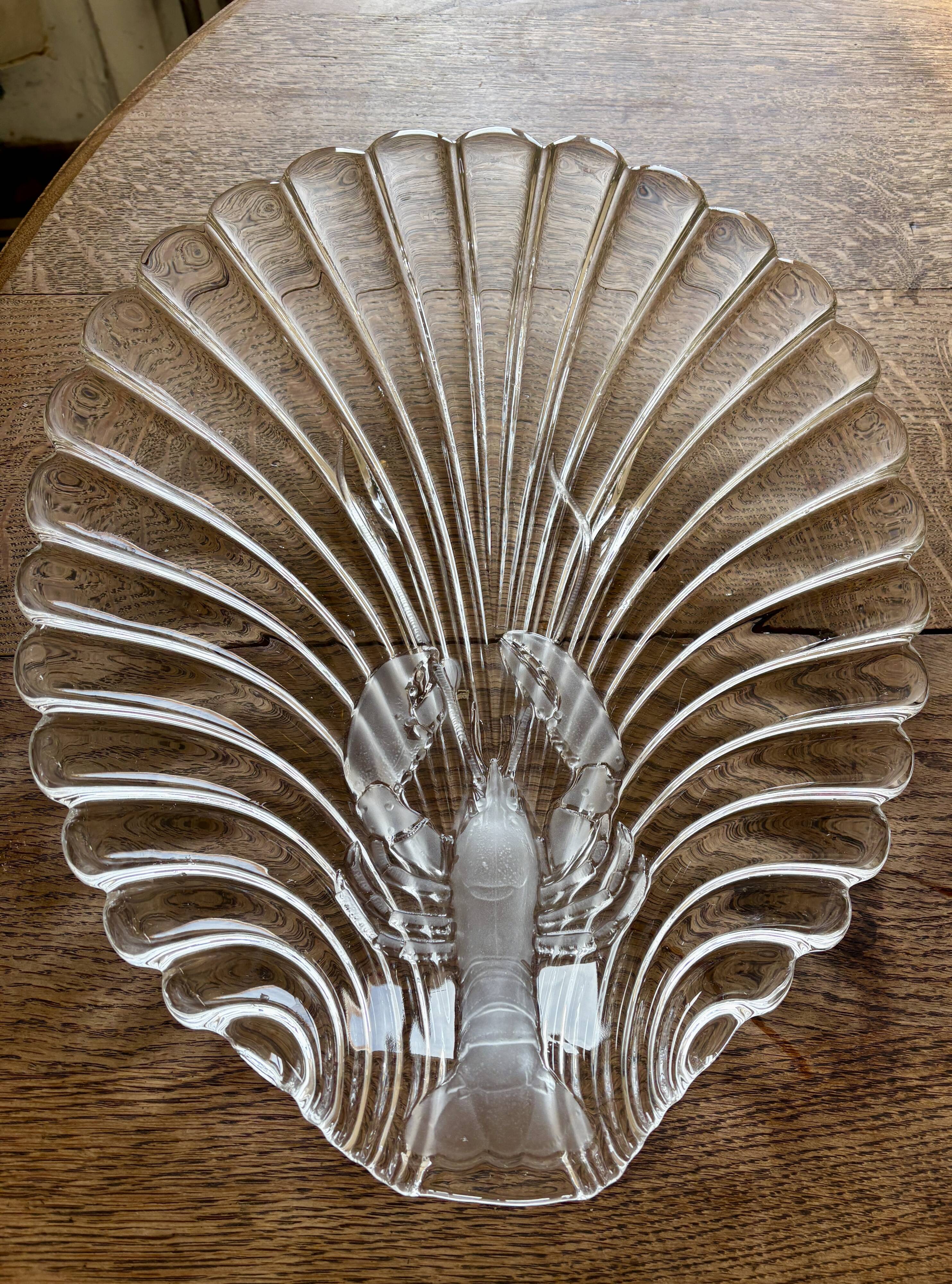 Vintage thick glass dish with lobster decorations