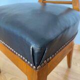 Set of Biedermeier Shovel Chairs in Walnut & Black Leather, Austria, 1820s