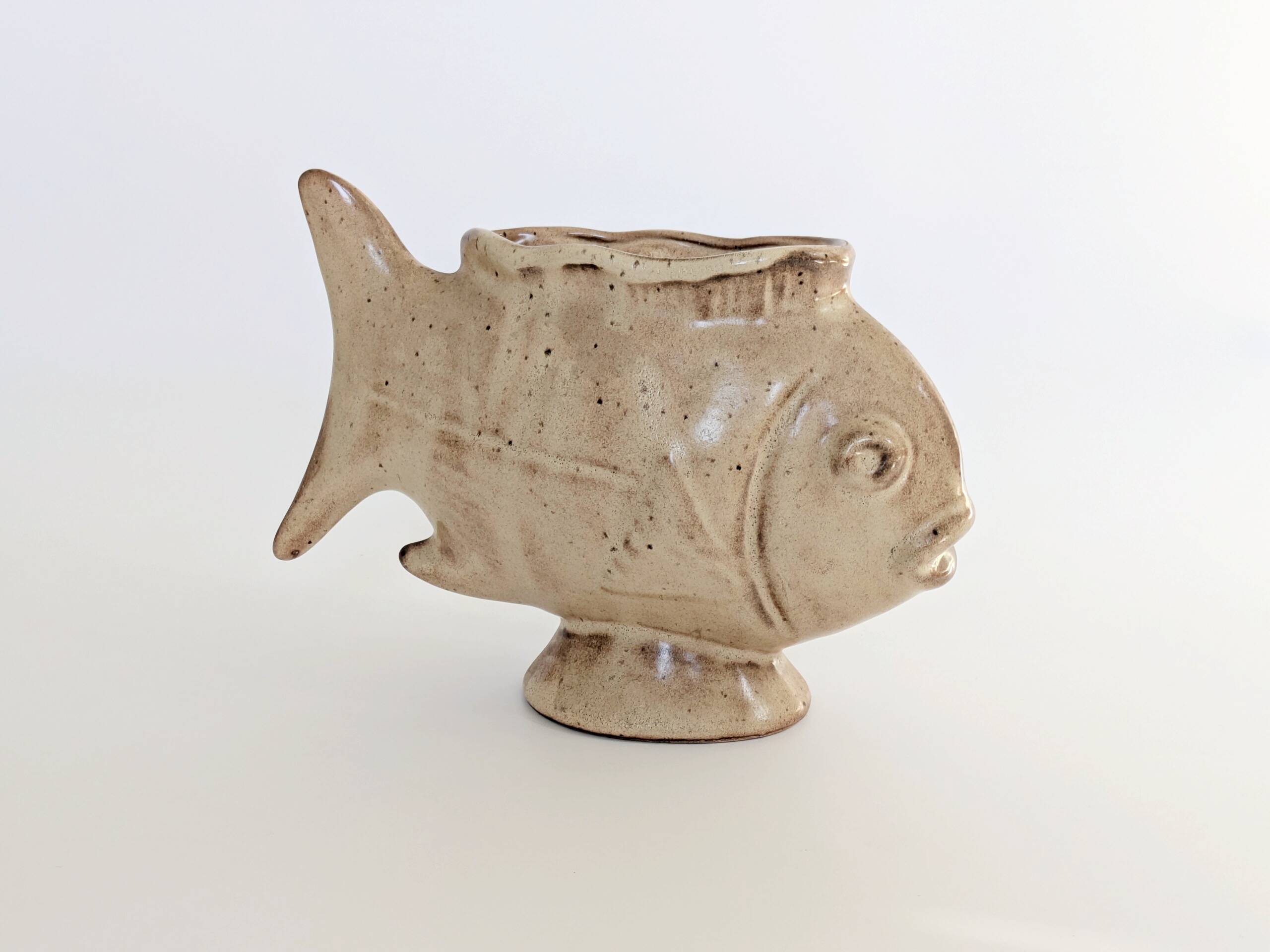 Vintage fish-shaped pot, French ceramic, 1960s