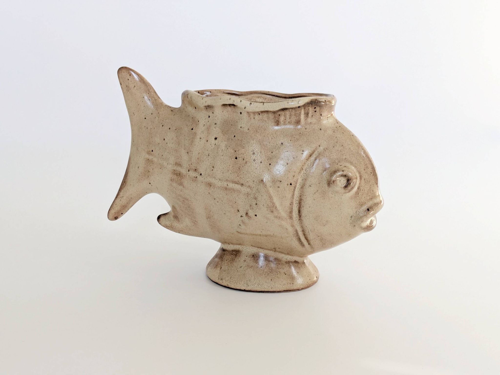 Vintage fish-shaped pot, French ceramic, 1960s