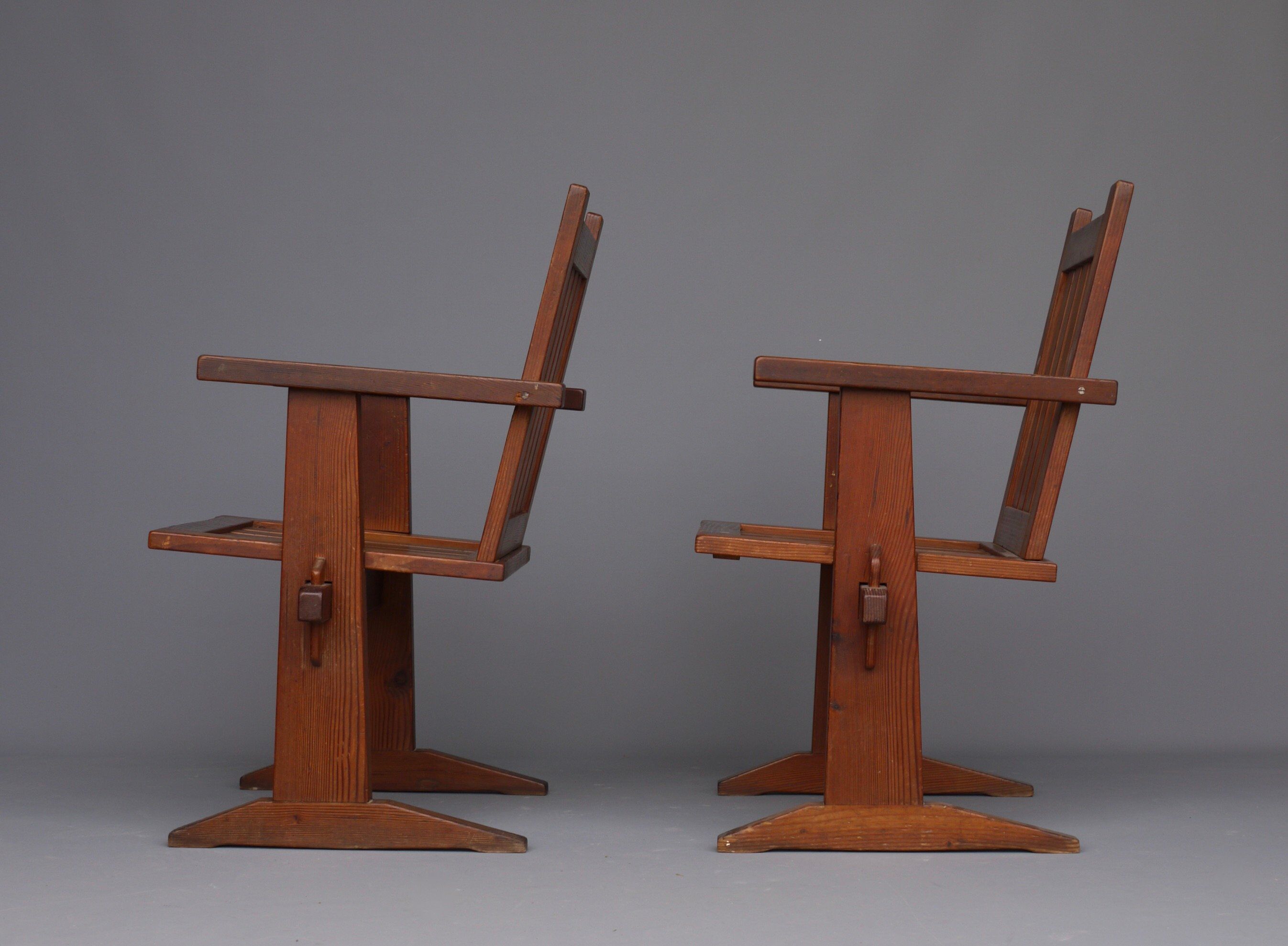 Set of four pine Scandinavian armchairs 1930