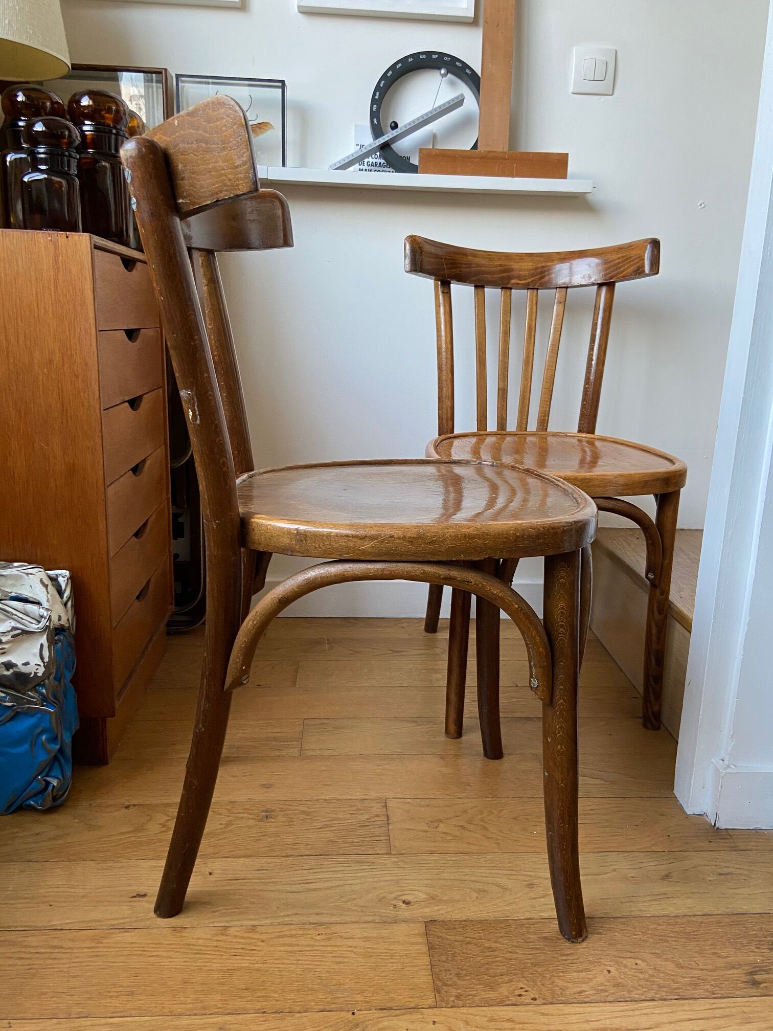 Pair of wooden bistro chairs