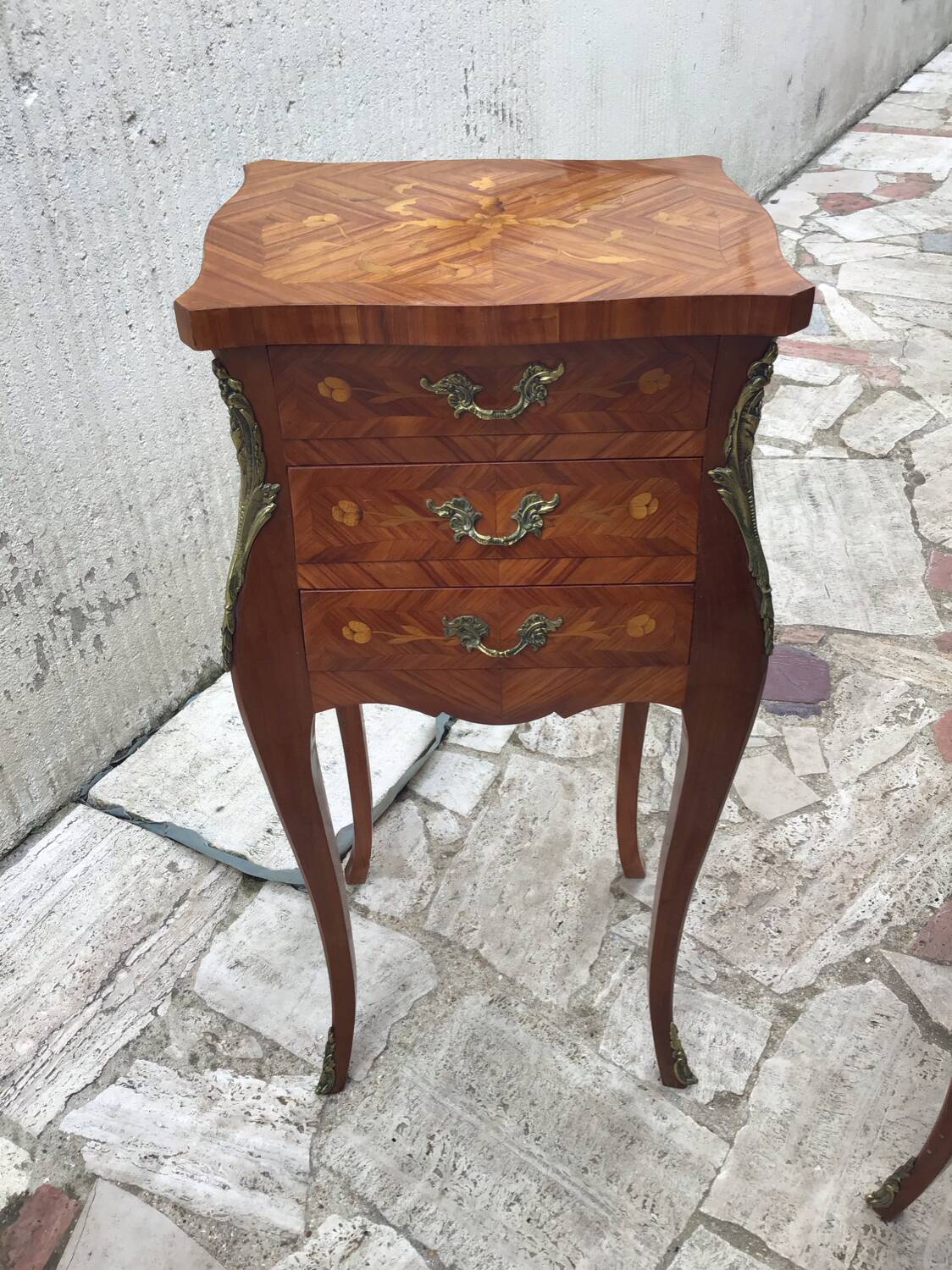 Pair of Louis XV style marquetry bedside tables
