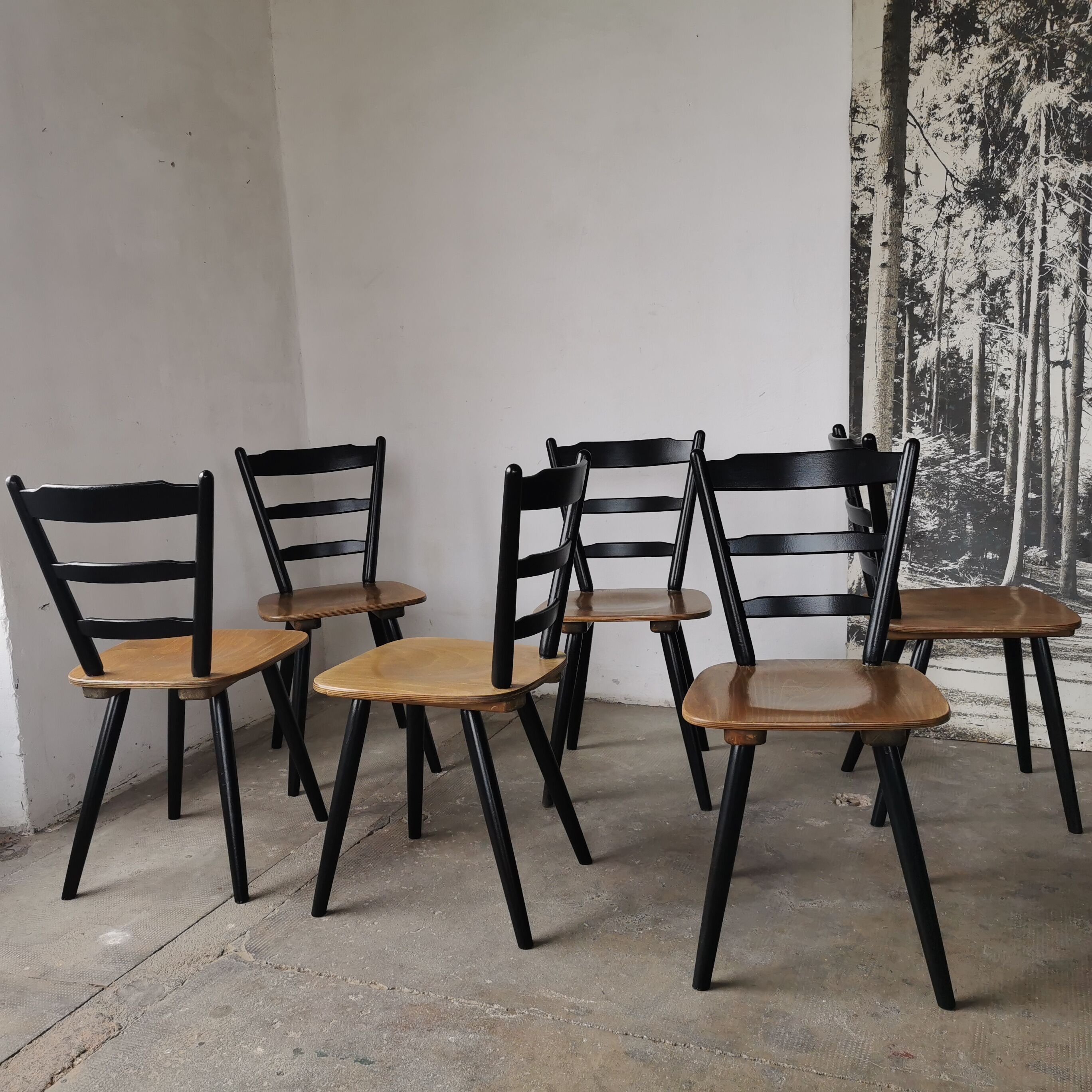 Set of 6 Scandinavian style bar chairs 1960/70