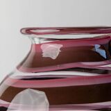 Vase en verre Murano XXL en verre clair avec des rayures violettes, verre d'art italien des années 1970.